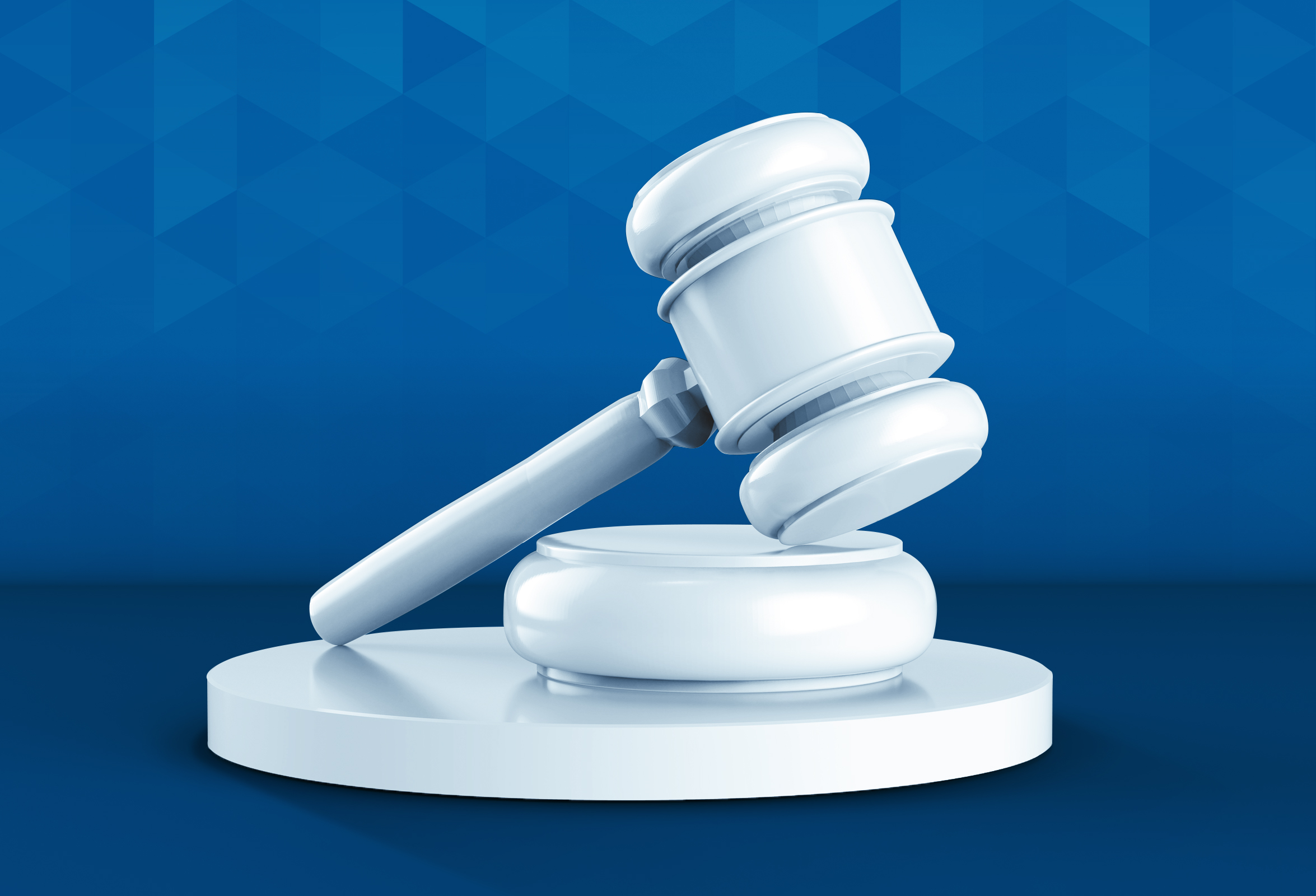 a white gavel on a blue background